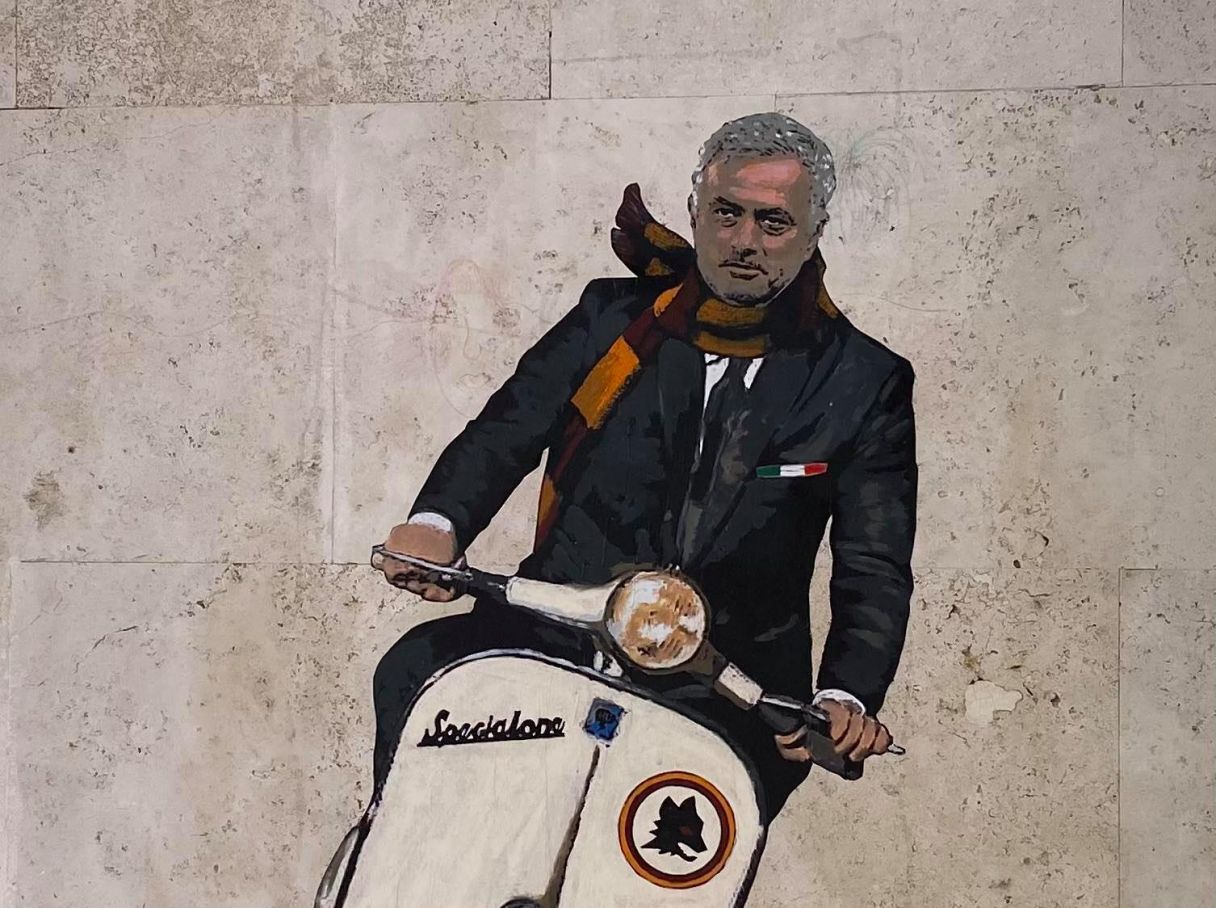 Rome Mural Shows Mourinho On A Vespa Wanted In Rome